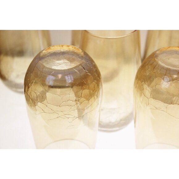 8 Pier One Crackle Lusterware Stemless Wine Hiball Glasses Drinking Amber Tall - Picture 5 of 6
